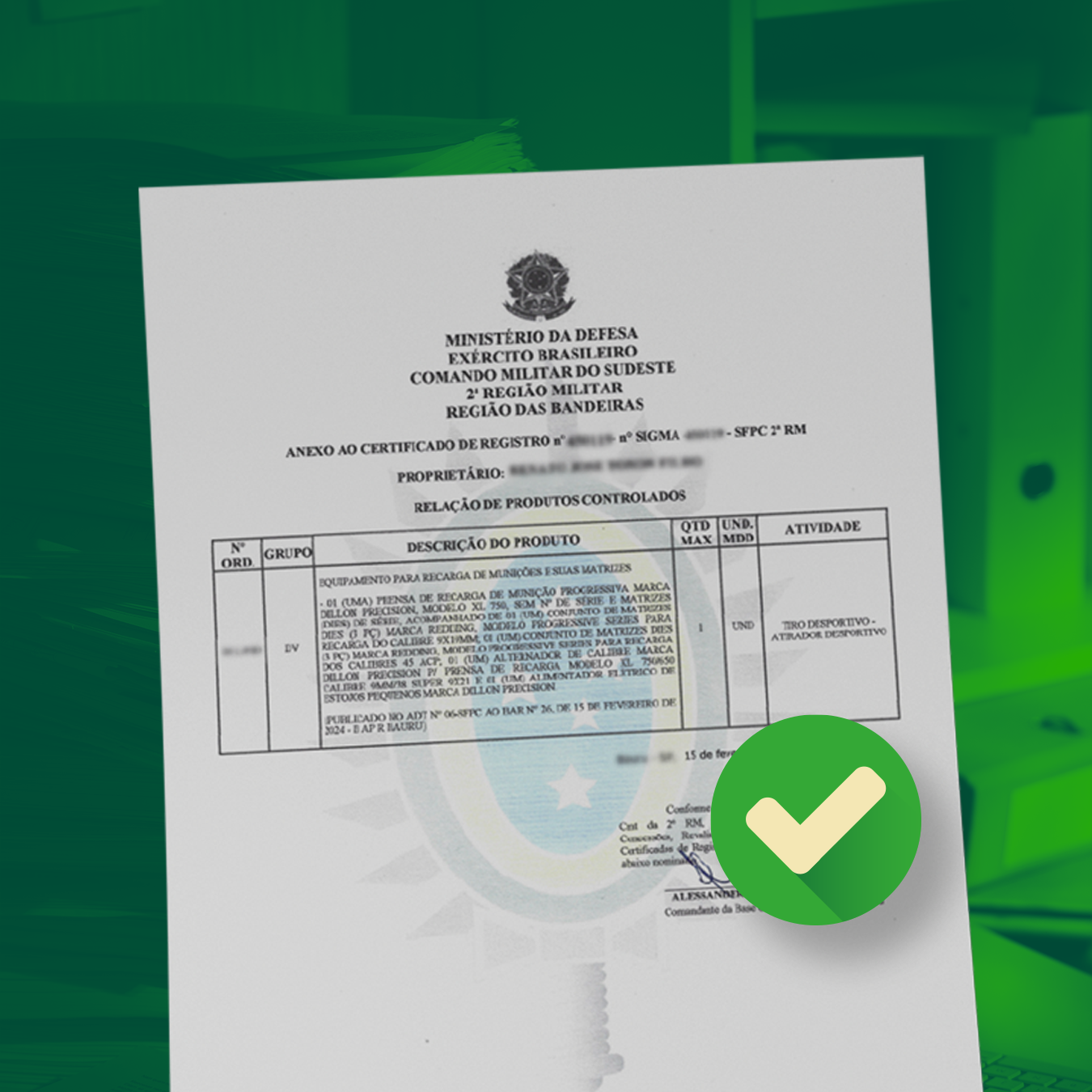 Apostilamento de Equipamento de Recarga para Entidade de Tiro